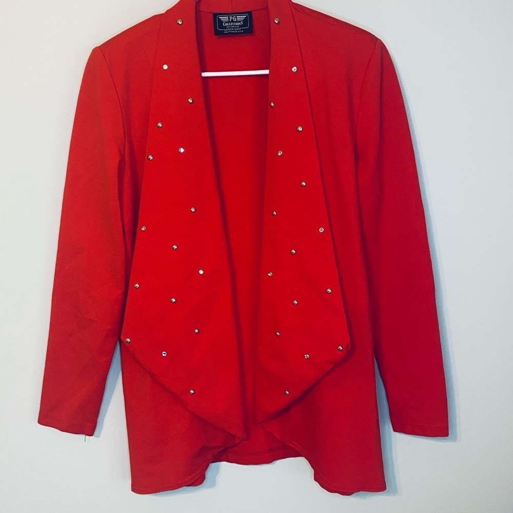 Elegant Red Women's Blazer with Silver Stud Details